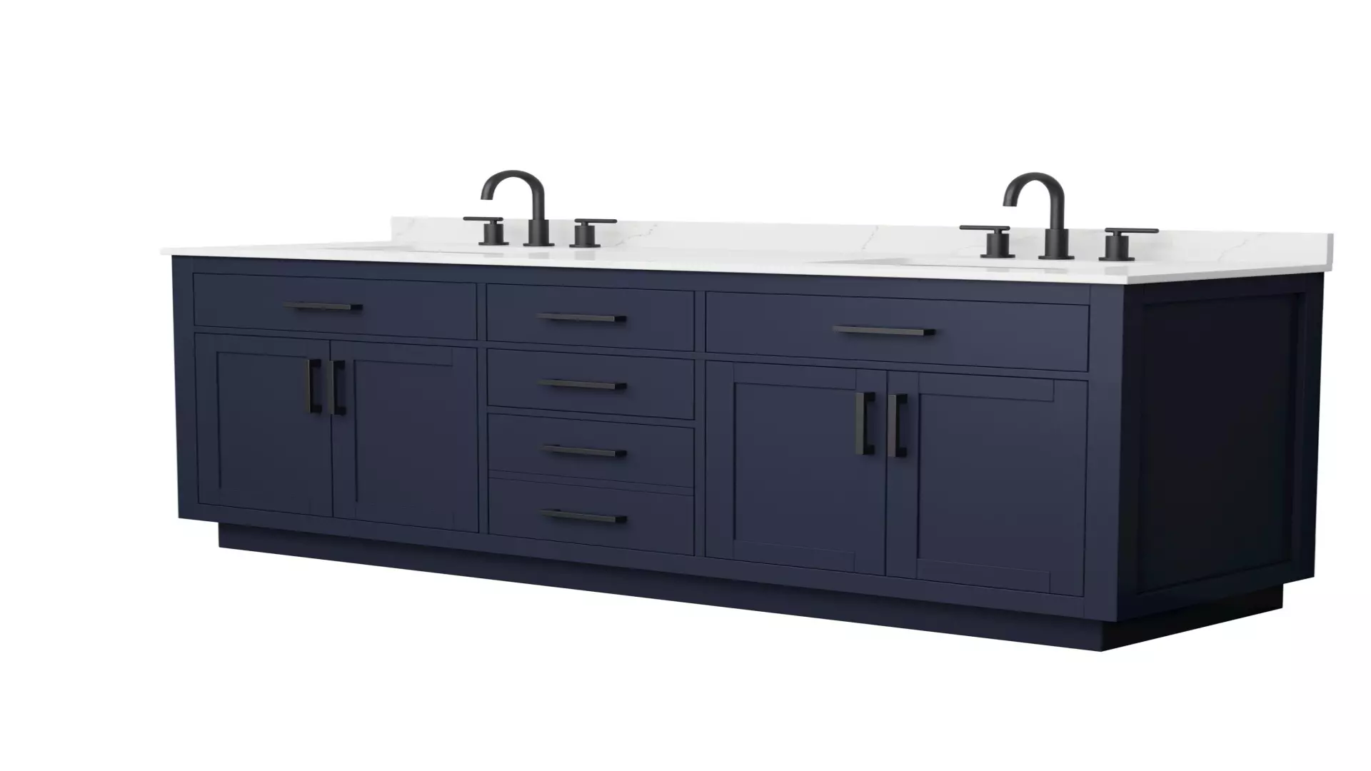 Beckett 72 Inch Double Bathroom Vanity with Toe Kick in Dark Blue, Giotto Quartz Countertop, Undermount Square Sinks (3-Hole), Matte Black Trim material