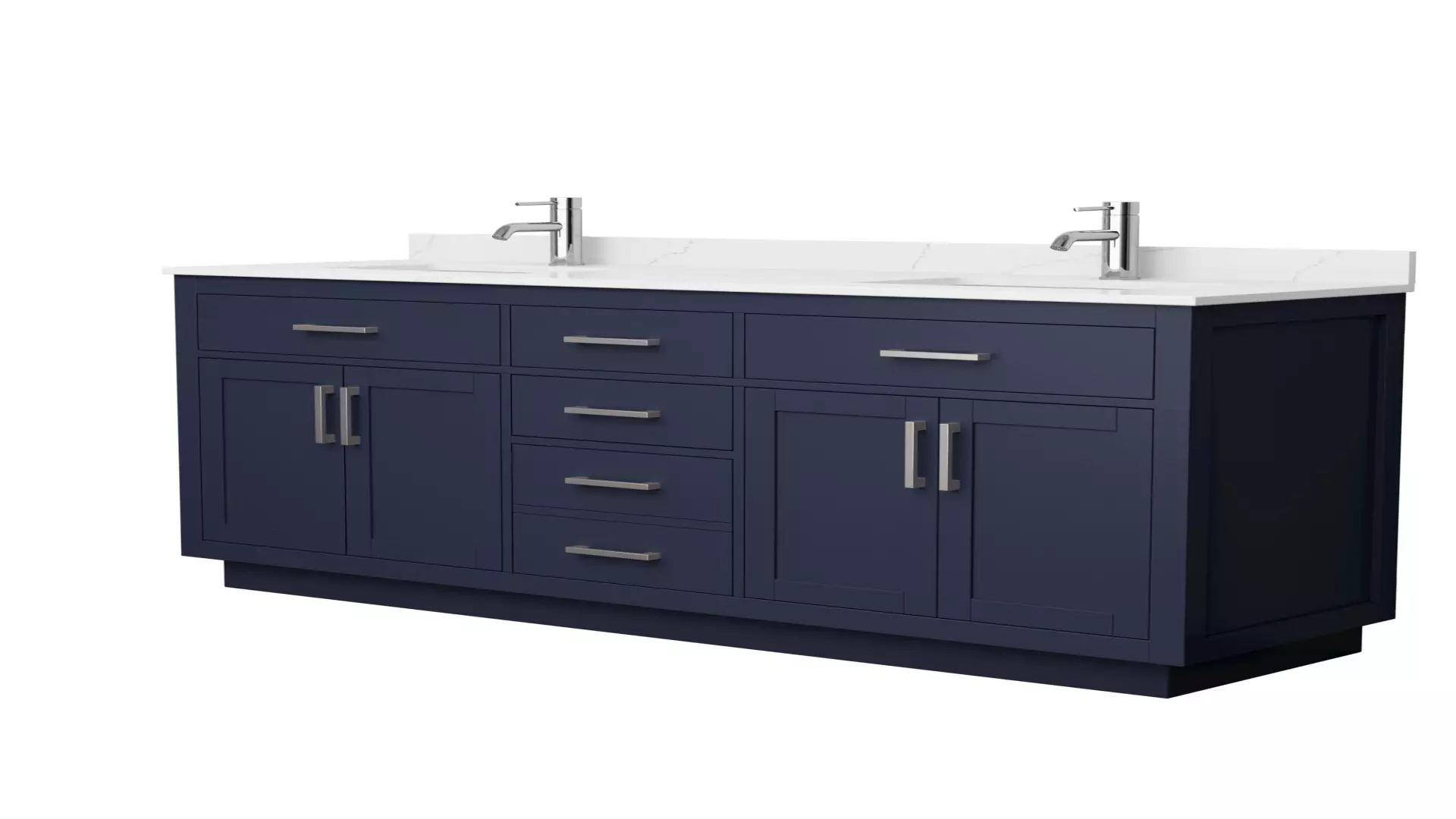 Beckett 72 Inch Double Bathroom Vanity with Toe Kick in Dark Blue, Giotto Quartz Countertop, Undermount Square Sinks (1-Hole), Brushed Nickel Trim material