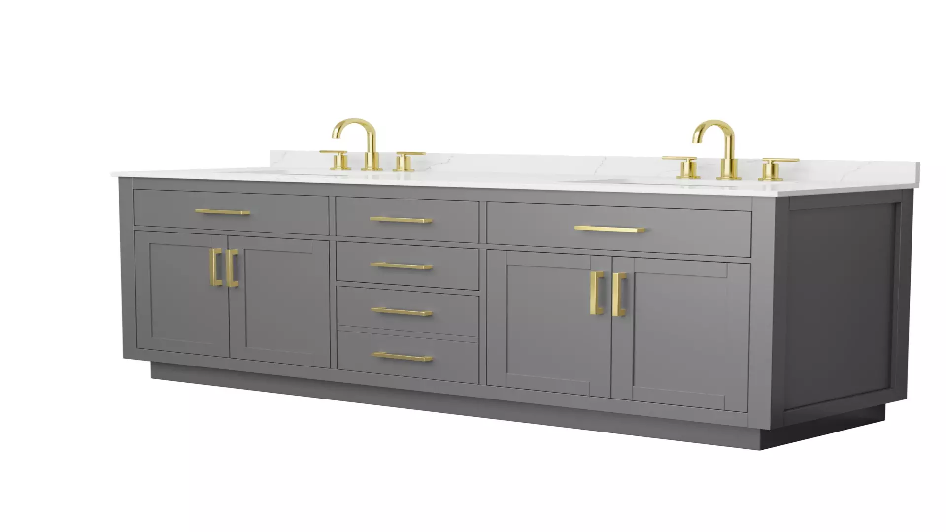 Beckett 72 Inch Double Bathroom Vanity with Toe Kick in Dark Gray, Giotto Quartz Countertop, Undermount Square Sinks (3-Hole), Brushed Gold Trim material