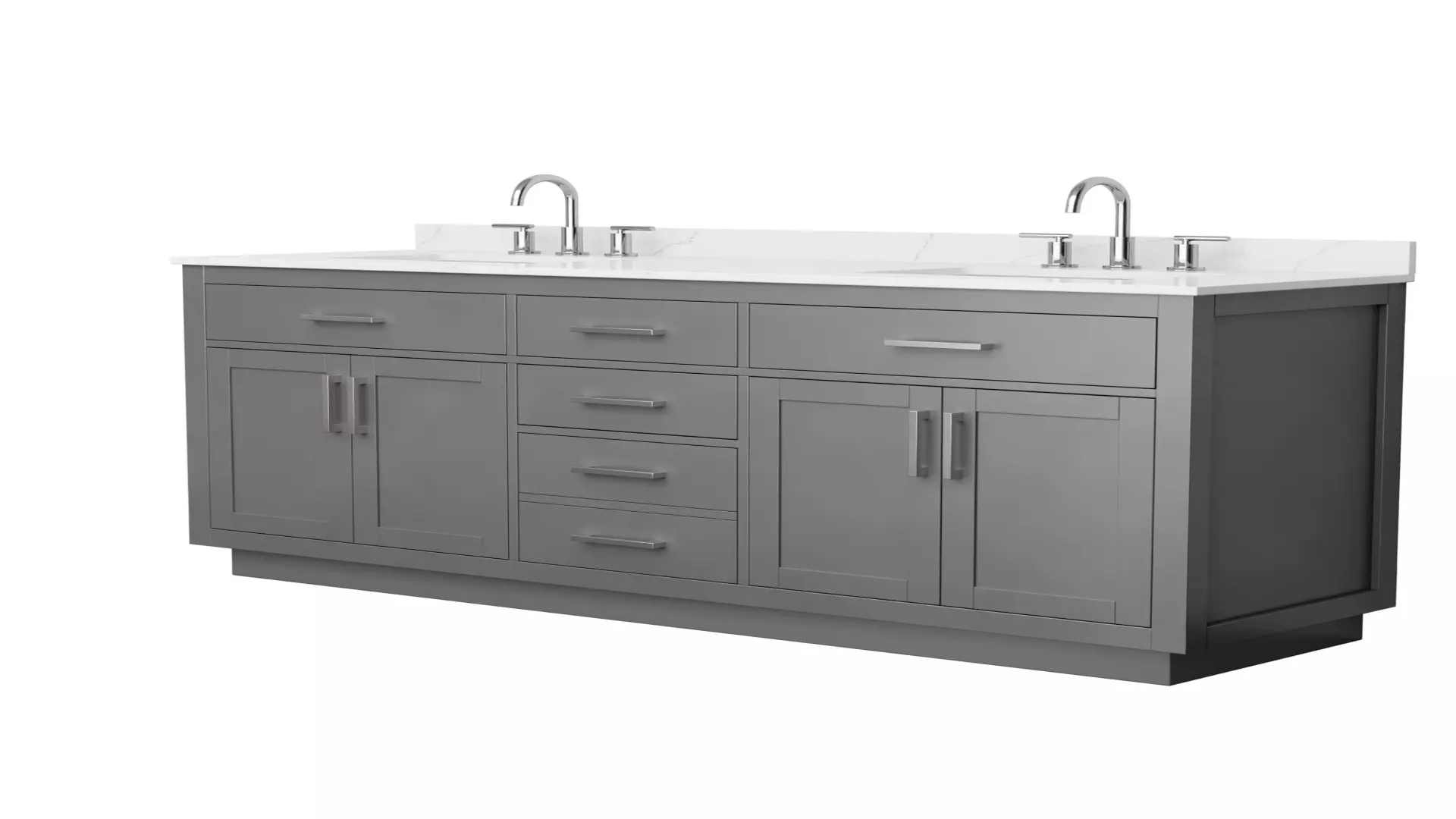 Beckett 72 Inch Double Bathroom Vanity with Toe Kick in Dark Gray, Giotto Quartz Countertop, Undermount Square Sinks (3-Hole), Brushed Nickel Trim material