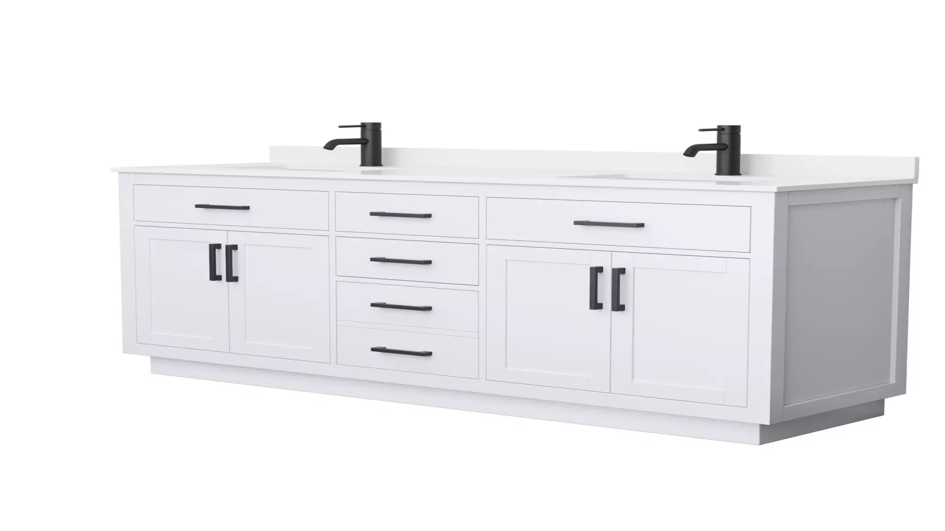 Beckett 72 Inch Double Bathroom Vanity with Toe Kick in White, White Quartz Countertop, Undermount Square Sinks (1-Hole), Matte Black Trim material