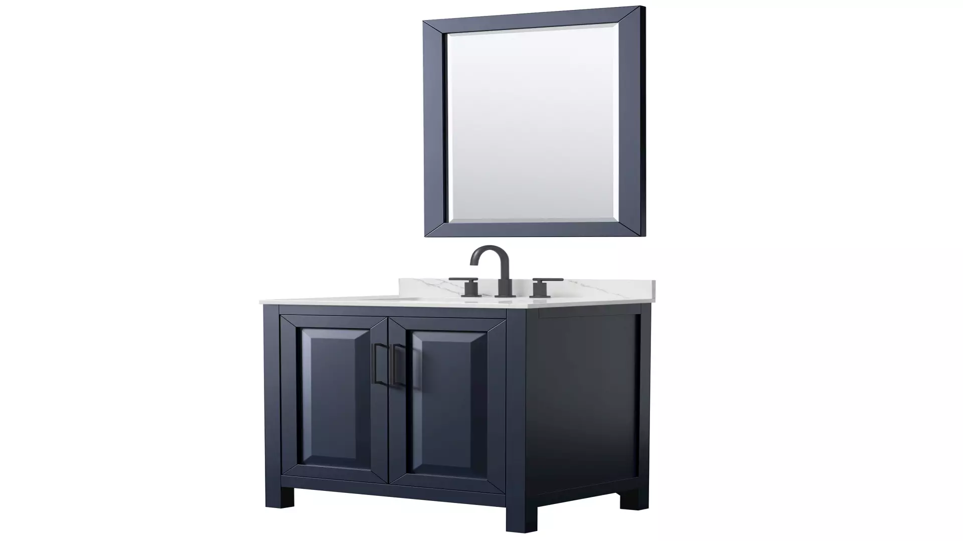 Daria 30 Inch Single Bathroom Vanity in Dark Blue, Giotto Quartz Countertop, Undermount Square Sink (3-Hole), Matte Black Trim, 24 Inch Mirror material