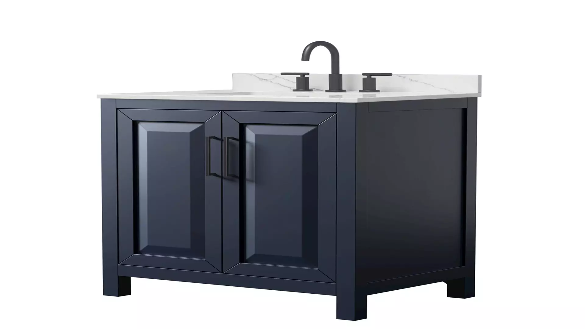 Daria 30 Inch Single Bathroom Vanity in Dark Blue, Giotto Quartz Countertop, Undermount Square Sink (3-Hole), Matte Black Trim material
