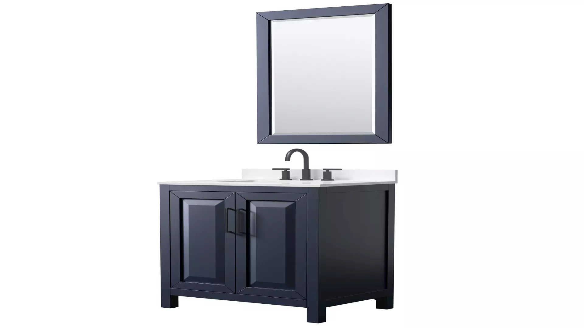 Daria 30 Inch Single Bathroom Vanity in Dark Blue, White Quartz Countertop, Undermount Square Sink (3-Hole), Matte Black Trim, 24 Inch Mirror material