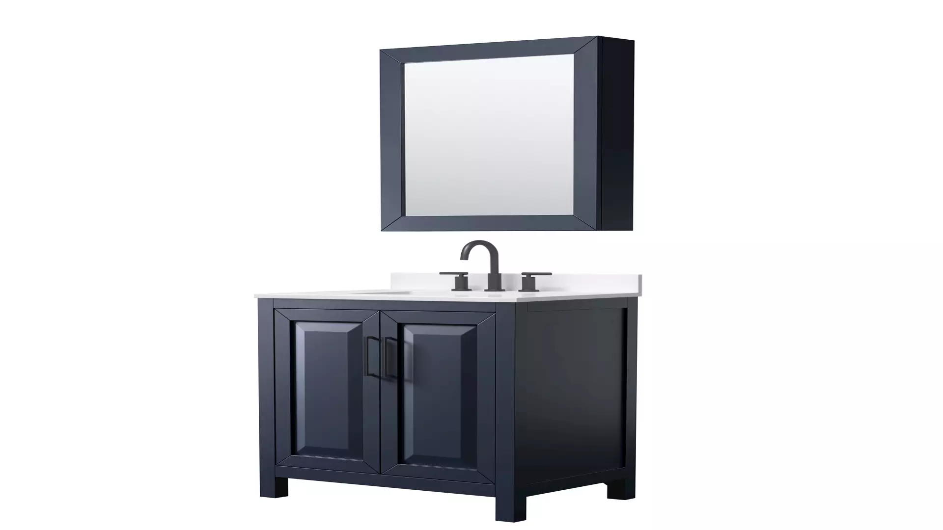 Daria 30 Inch Single Bathroom Vanity in Dark Blue, White Quartz Countertop, Undermount Square Sink (3-Hole), Matte Black Trim, Medicine Cabinet material