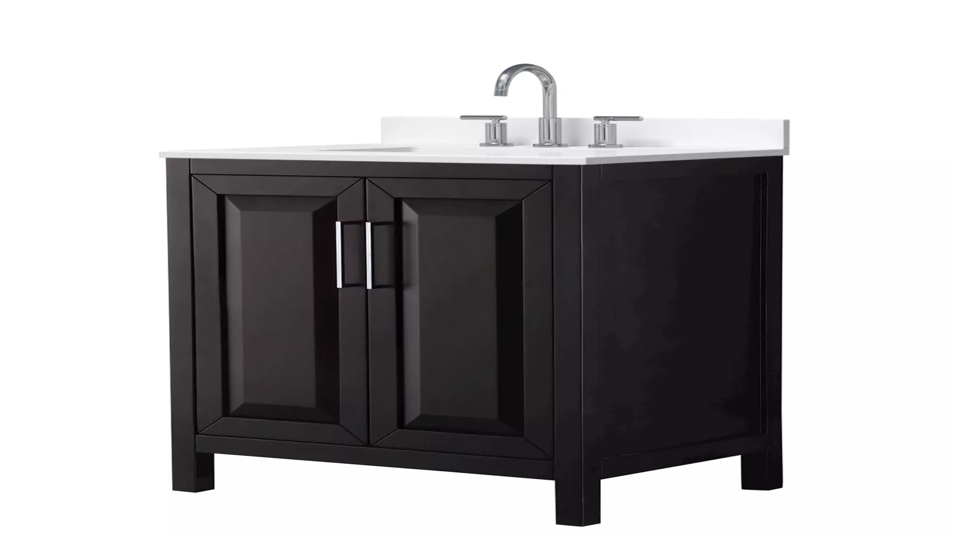 Daria 30 Inch Single Bathroom Vanity in Dark Espresso, White Quartz Countertop, Undermount Square Sink (3-Hole), Polished Chrome Trim material