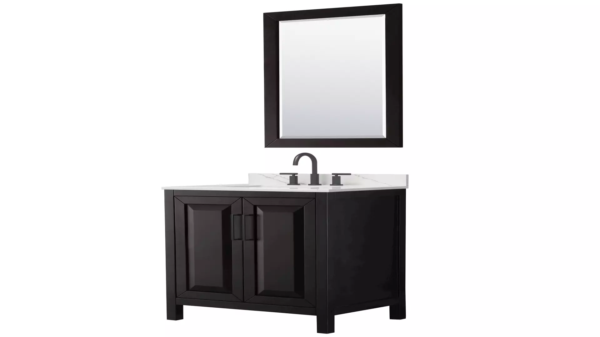 Daria 30 Inch Single Bathroom Vanity in Dark Espresso, Giotto Quartz Countertop, Undermount Square Sink (3-Hole), Matte Black Trim, 24 Inch Mirror material