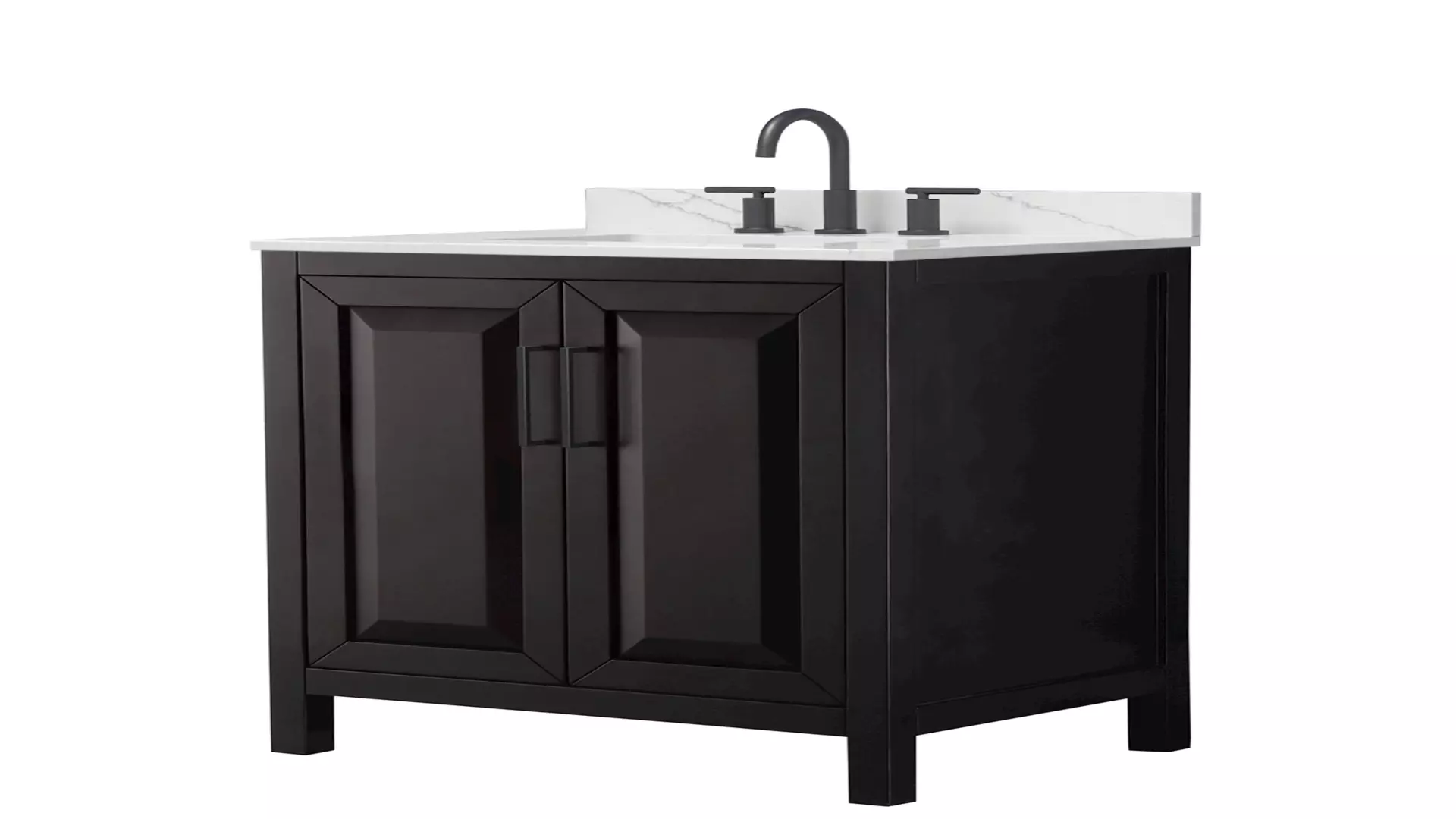Daria 30 Inch Single Bathroom Vanity in Dark Espresso, Giotto Quartz Countertop, Undermount Square Sink (3-Hole), Matte Black Trim material