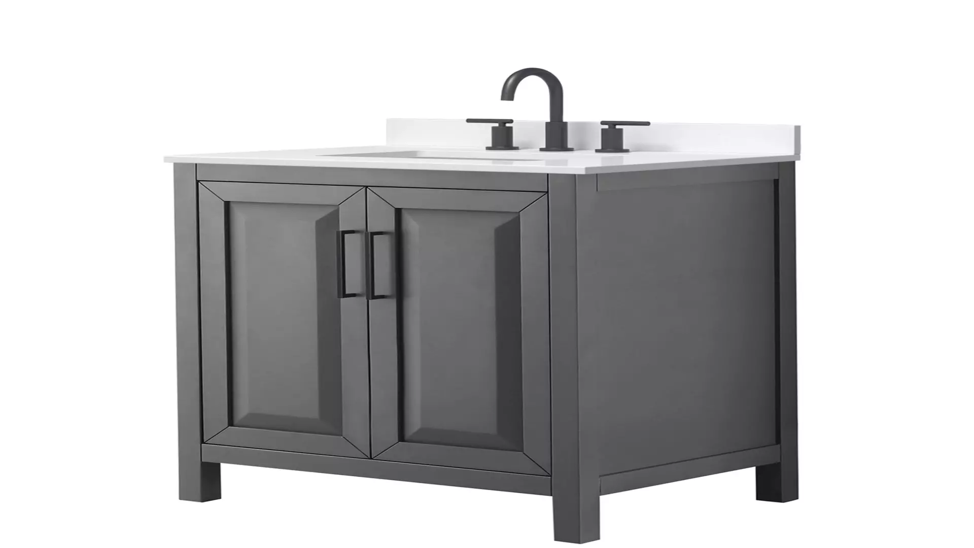 Daria 30 Inch Single Bathroom Vanity in Dark Gray, White Quartz Countertop, Undermount Square Sink (3-Hole), Matte Black Trim material