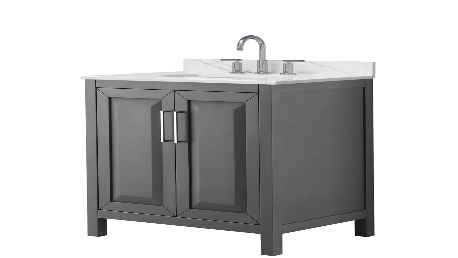 Daria 30 Inch Single Bathroom Vanity in Dark Gray, Giotto Quartz Countertop, Undermount Square Sink (3-Hole), Polished Chrome Trim material