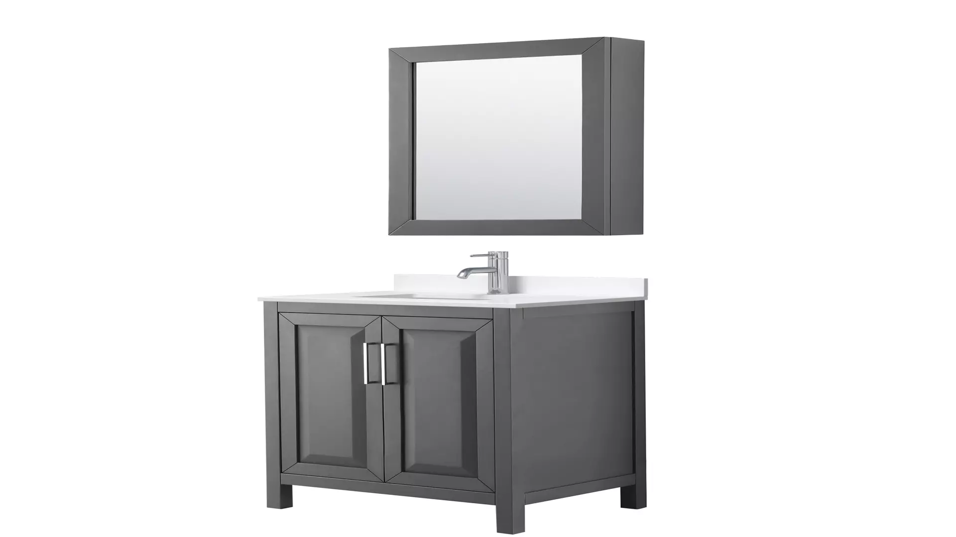 Daria 30 Inch Single Bathroom Vanity in Dark Gray, White Quartz Countertop, Undermount Square Sink (1-Hole), Polished Chrome Trim, Medicine Cabinet material