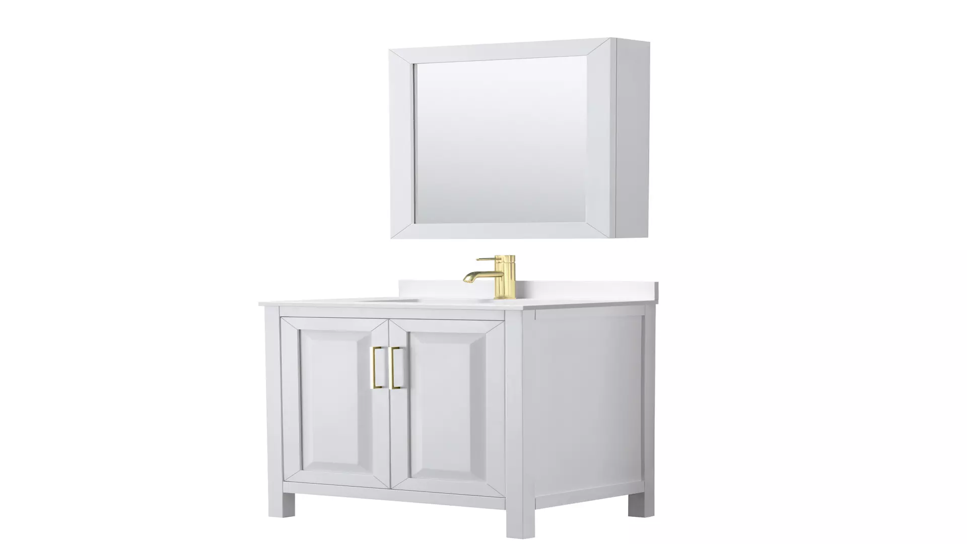 Daria 30 Inch Single Bathroom Vanity in White, White Quartz Countertop, Undermount Square Sink (1-Hole), Brushed Gold Trim, Medicine Cabinet material