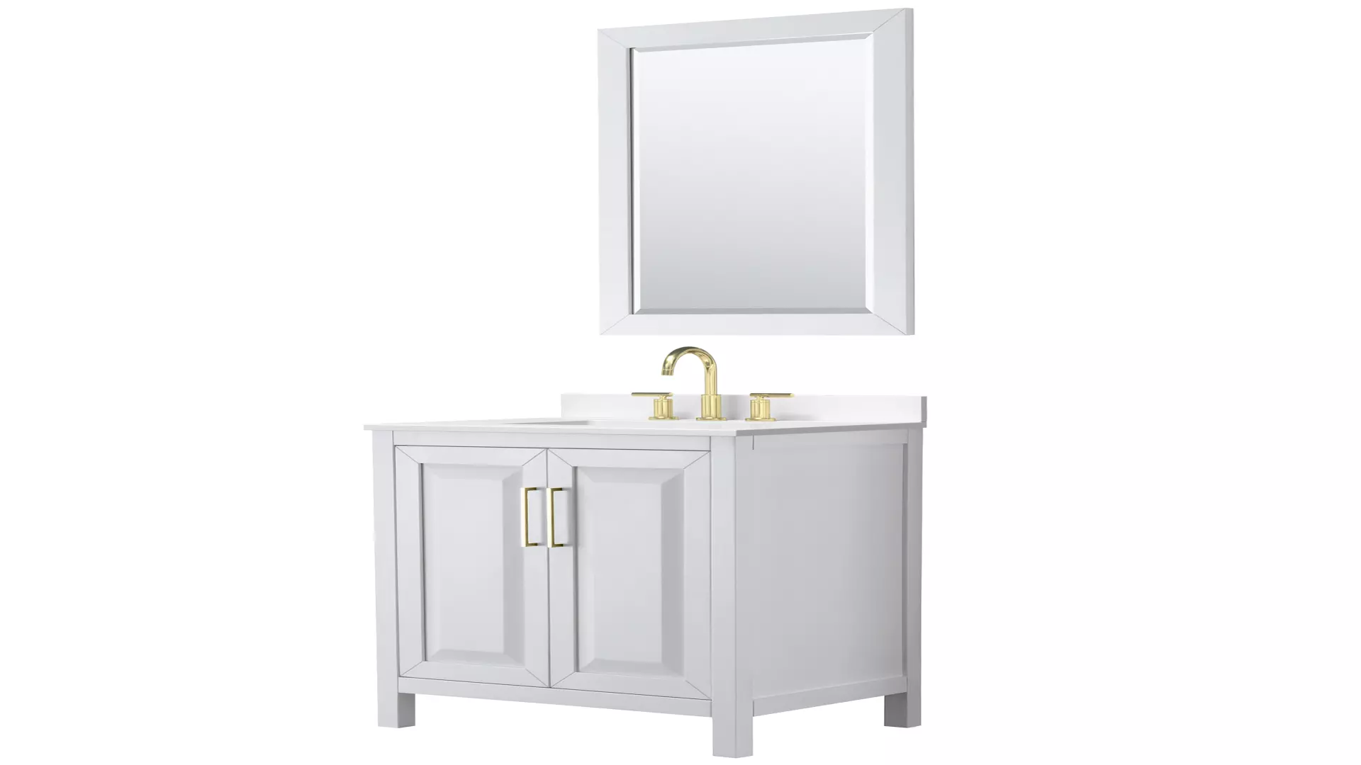 Daria 30 Inch Single Bathroom Vanity in White, White Quartz Countertop, Undermount Square Sink (3-Hole), Brushed Gold Trim, 24 Inch Mirror material