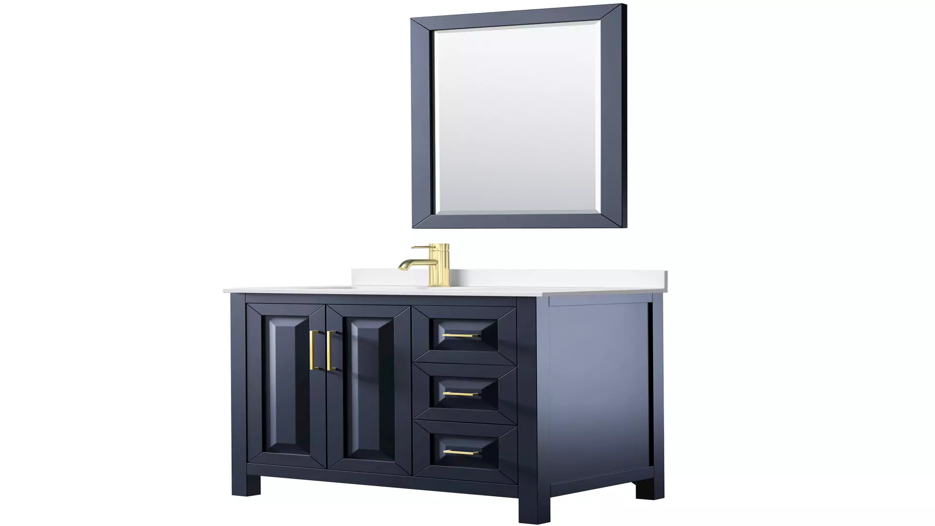 Daria 36 Inch Single Bathroom Vanity in Dark Blue, White Quartz Countertop, Undermount Square Sink (1-Hole), Brushed Gold Trim, 24 Inch Mirror material