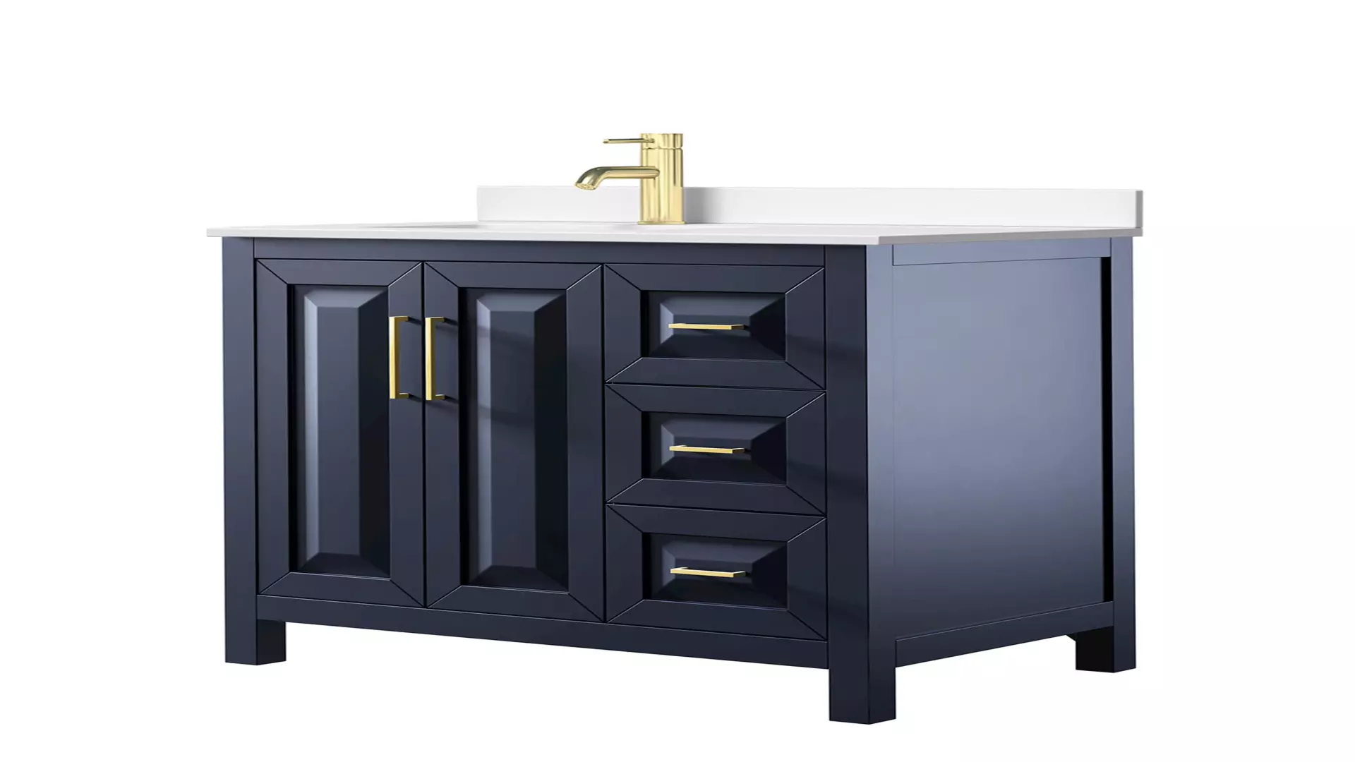 Daria 36 Inch Single Bathroom Vanity in Dark Blue, White Quartz Countertop, Undermount Square Sink (1-Hole), Brushed Gold Trim material