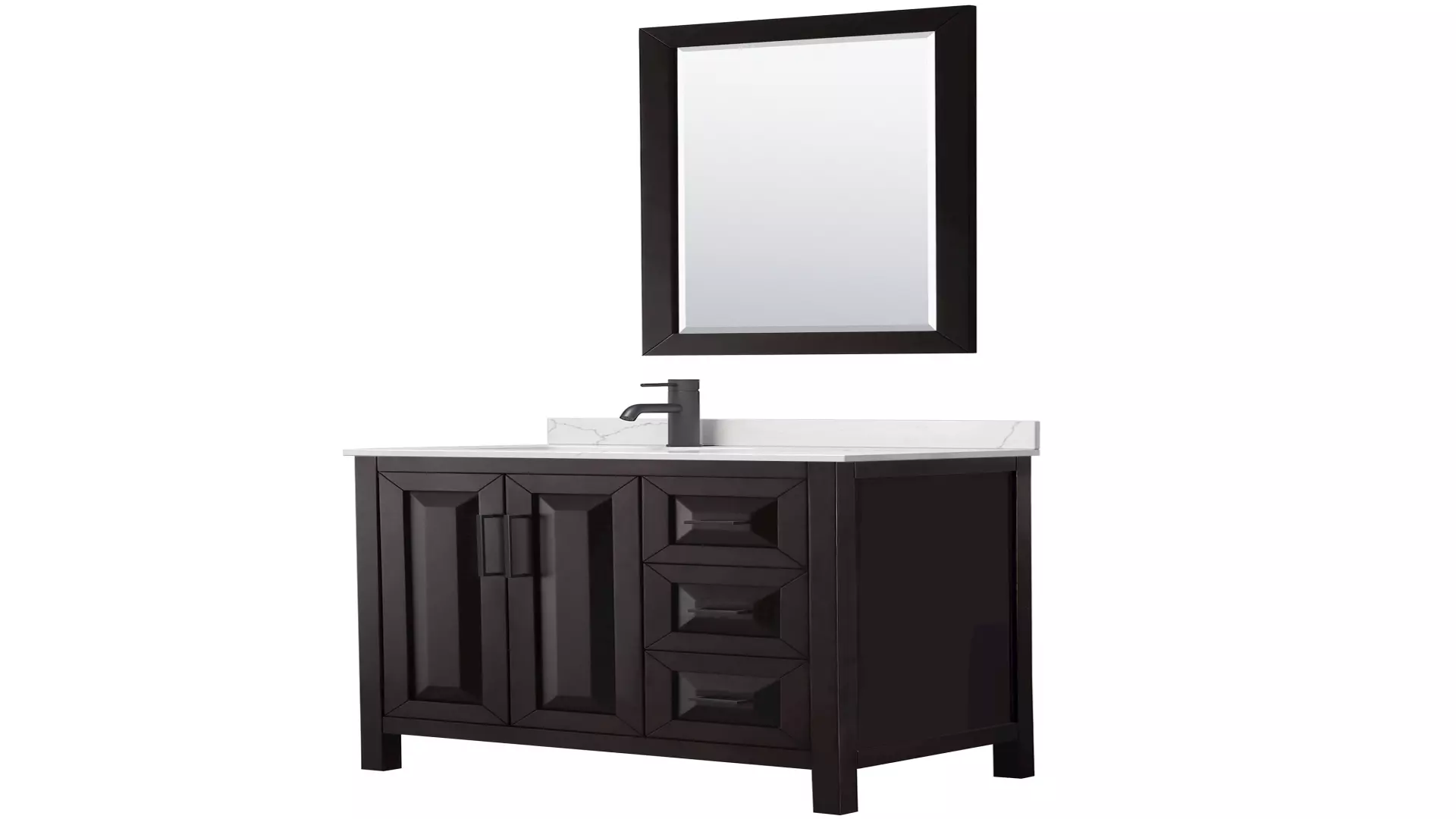 Daria 36 Inch Single Bathroom Vanity in Dark Espresso, Giotto Quartz Countertop, Undermount Square Sink (1-Hole), Matte Black Trim, 24 Inch Mirror material