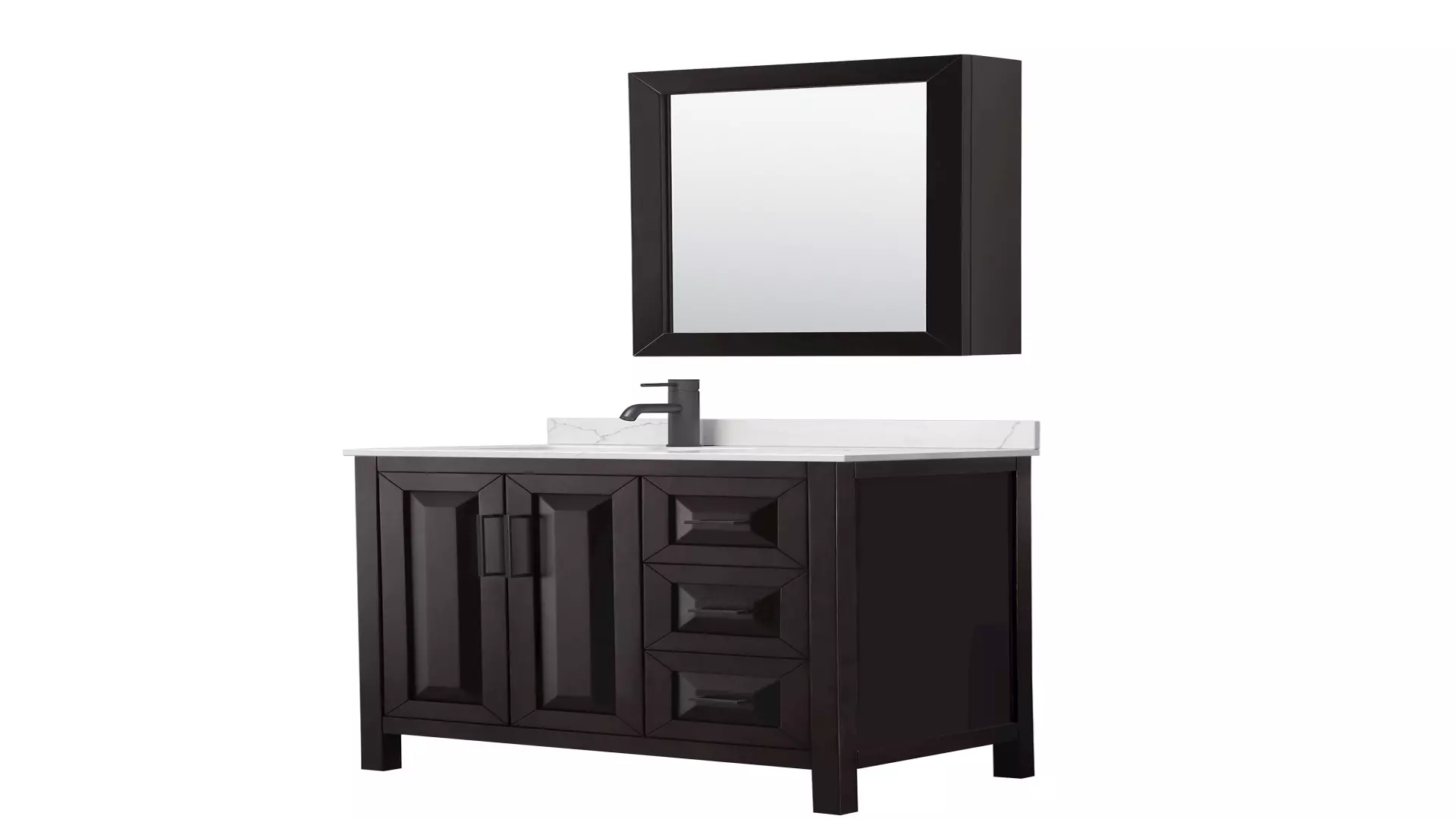Daria 36 Inch Single Bathroom Vanity in Dark Espresso, Giotto Quartz Countertop, Undermount Square Sink (1-Hole), Matte Black Trim, Medicine Cabinet material