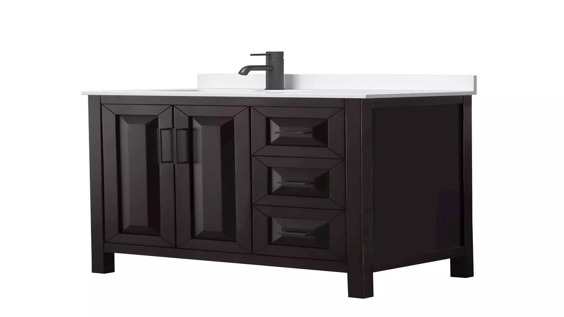 Daria 36 Inch Single Bathroom Vanity in Dark Espresso, White Quartz Countertop, Undermount Square Sink (1-Hole), Matte Black Trim material