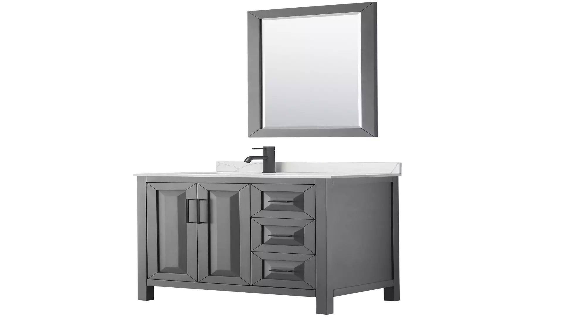 Daria 36 Inch Single Bathroom Vanity in Dark Gray, Giotto Quartz Countertop, Undermount Square Sink (1-Hole), Matte Black Trim, 24 Inch Mirror material
