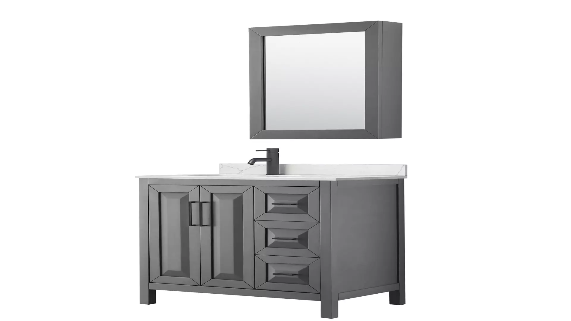 Daria 36 Inch Single Bathroom Vanity in Dark Gray, Giotto Quartz Countertop, Undermount Square Sink (1-Hole), Matte Black Trim, Medicine Cabinet material