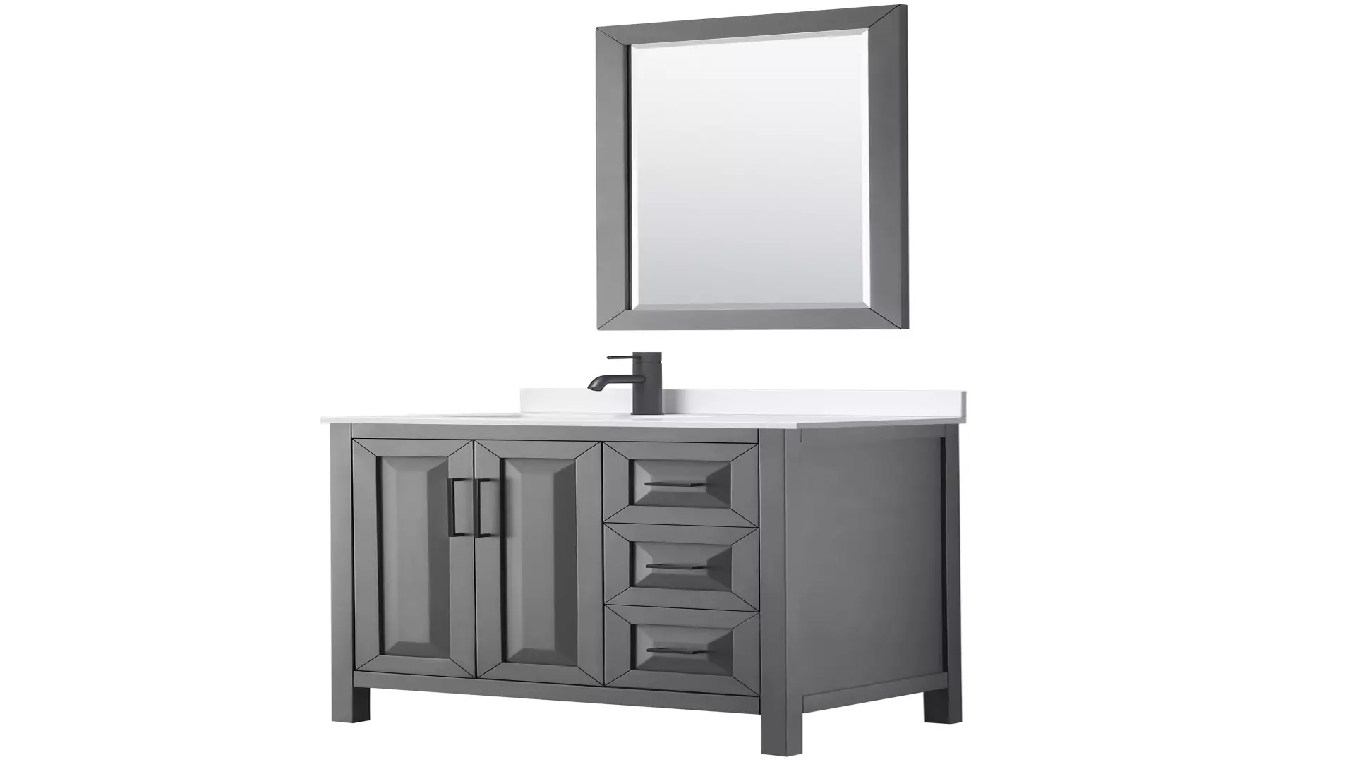 Daria 36 Inch Single Bathroom Vanity in Dark Gray, White Quartz Countertop, Undermount Square Sink (1-Hole), Matte Black Trim, 24 Inch Mirror material