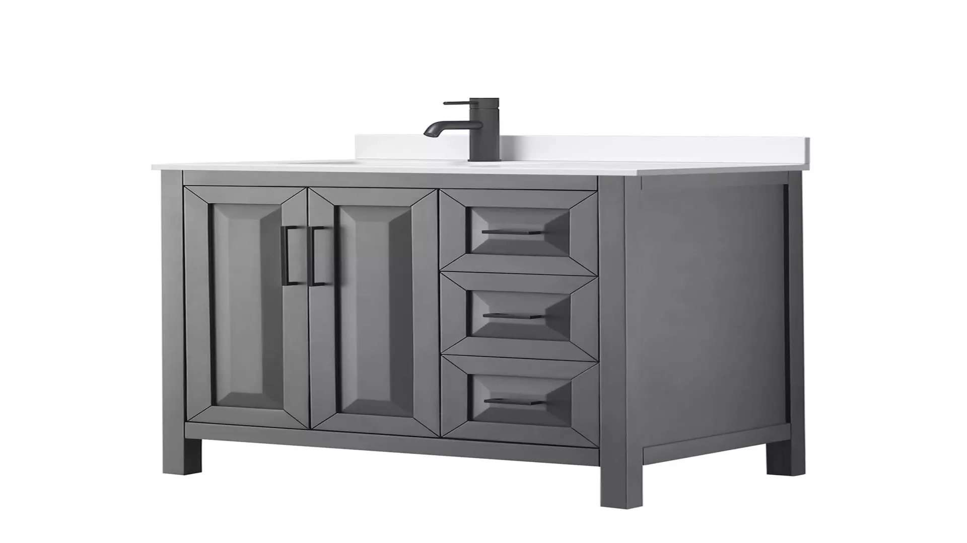 Daria 36 Inch Single Bathroom Vanity in Dark Gray, White Quartz Countertop, Undermount Square Sink (1-Hole), Matte Black Trim material