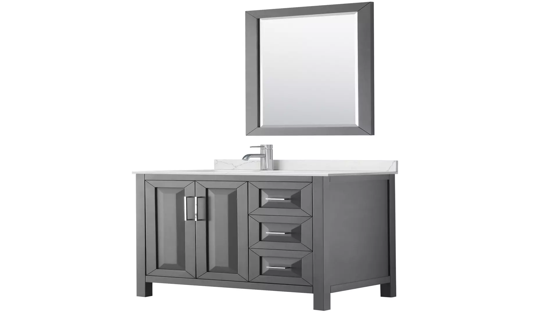Daria 36 Inch Single Bathroom Vanity in Dark Gray, Giotto Quartz Countertop, Undermount Square Sink (1-Hole), Polished Chrome Trim, 24 Inch Mirror material