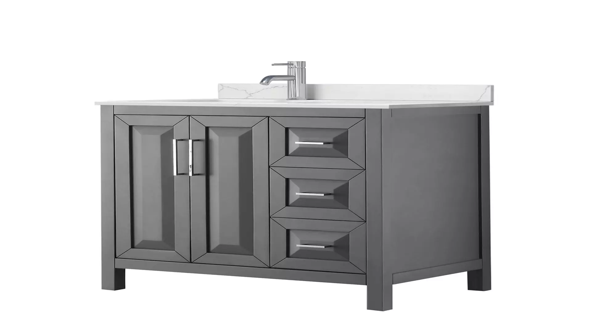 Daria 36 Inch Single Bathroom Vanity in Dark Gray, Giotto Quartz Countertop, Undermount Square Sink (1-Hole), Polished Chrome Trim material