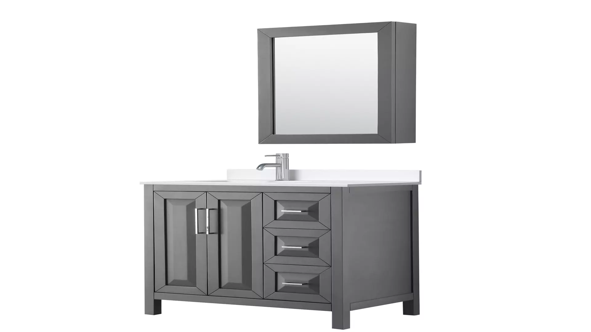 Daria 36 Inch Single Bathroom Vanity in Dark Gray, White Quartz Countertop, Undermount Square Sink (1-Hole), Polished Chrome Trim, Medicine Cabinet material