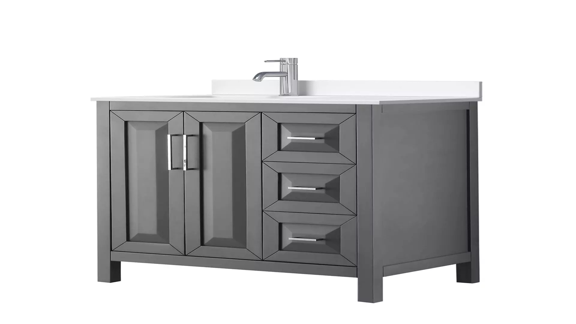 Daria 36 Inch Single Bathroom Vanity in Dark Gray, White Quartz Countertop, Undermount Square Sink (1-Hole), Polished Chrome Trim material