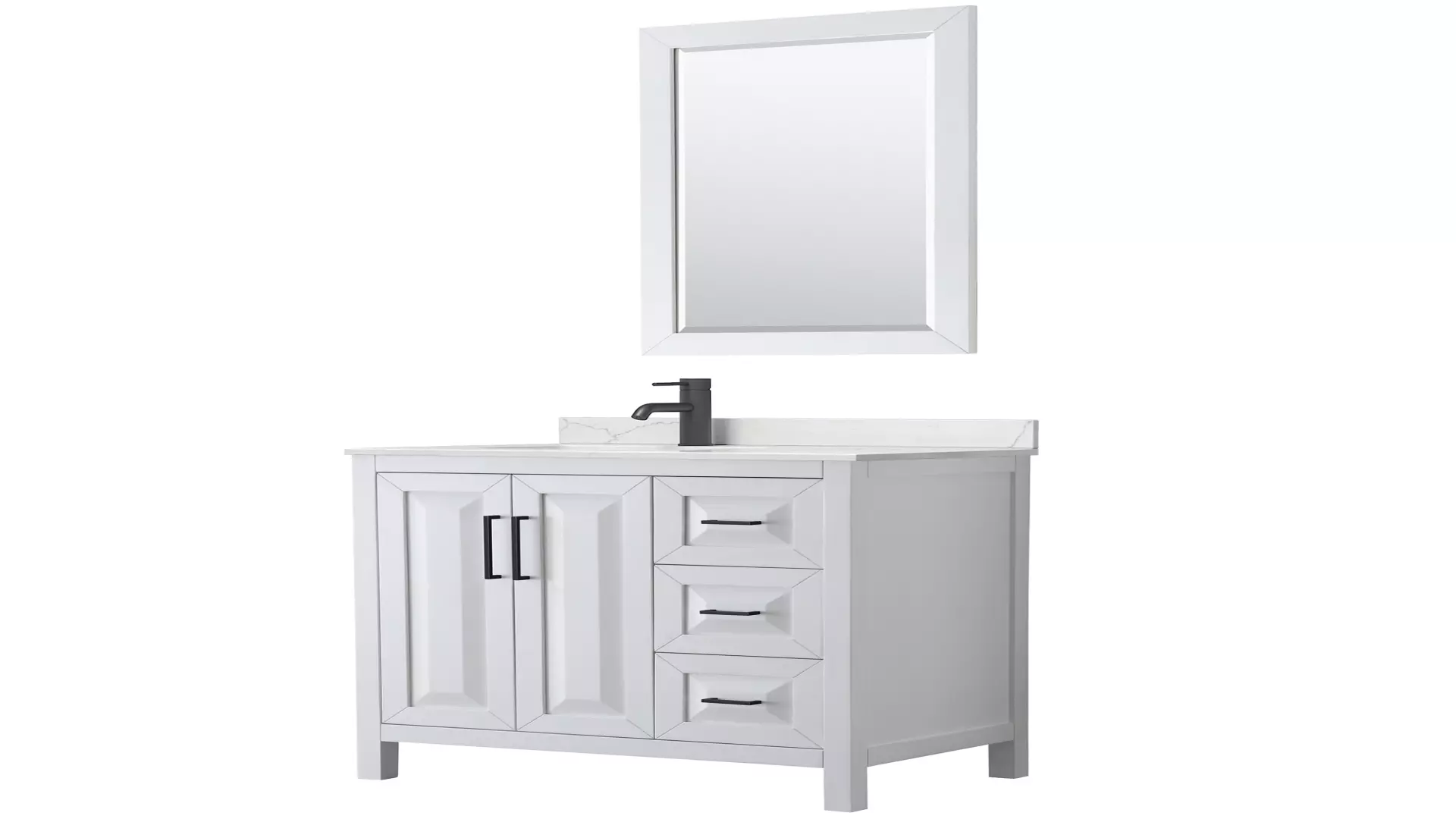 Daria 36 Inch Single Bathroom Vanity in White, Giotto Quartz Countertop, Undermount Square Sink (1-Hole), Matte Black Trim, 24 Inch Mirror material