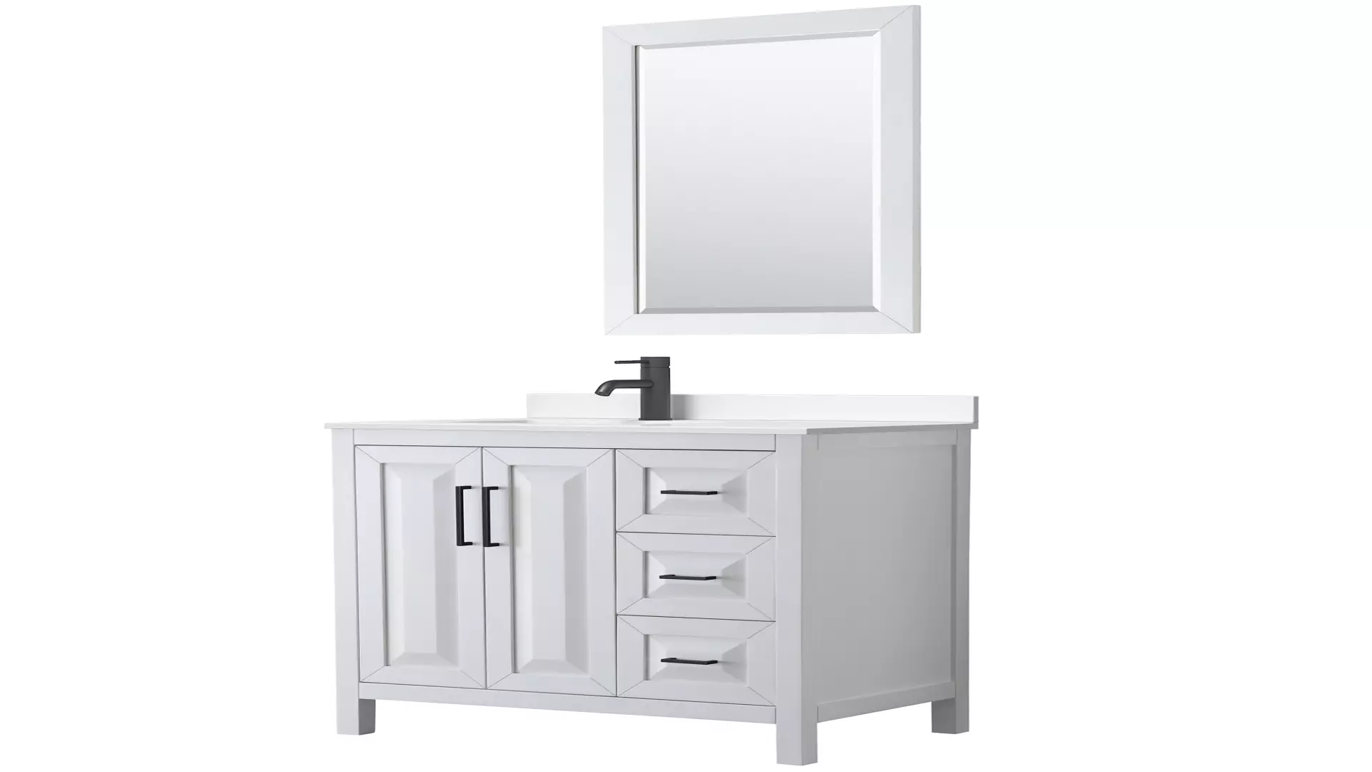 Daria 36 Inch Single Bathroom Vanity in White, White Quartz Countertop, Undermount Square Sink (1-Hole), Matte Black Trim, 24 Inch Mirror material