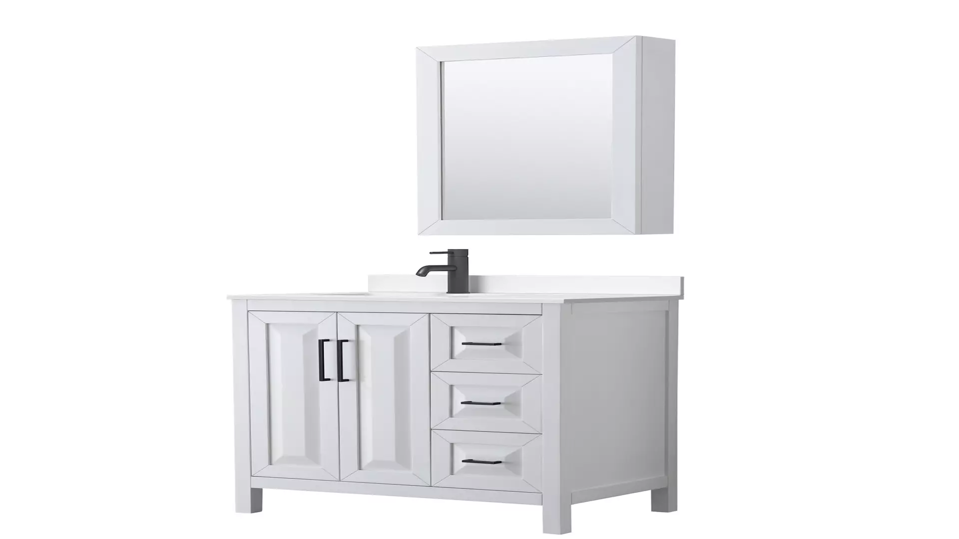 Daria 36 Inch Single Bathroom Vanity in White, White Quartz Countertop, Undermount Square Sink (1-Hole), Matte Black Trim, Medicine Cabinet material