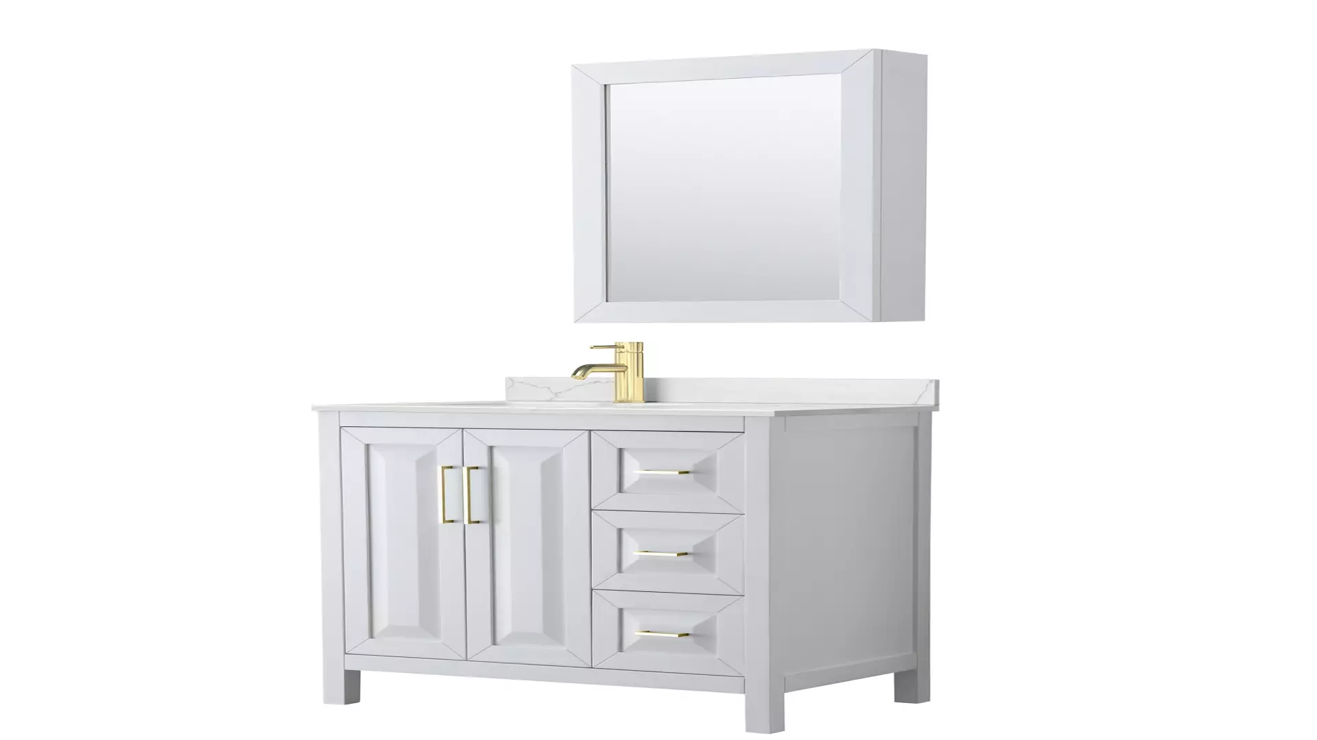 Daria 36 Inch Single Bathroom Vanity in White, Giotto Quartz Countertop, Undermount Square Sink (1-Hole), Brushed Gold Trim, Medicine Cabinet material