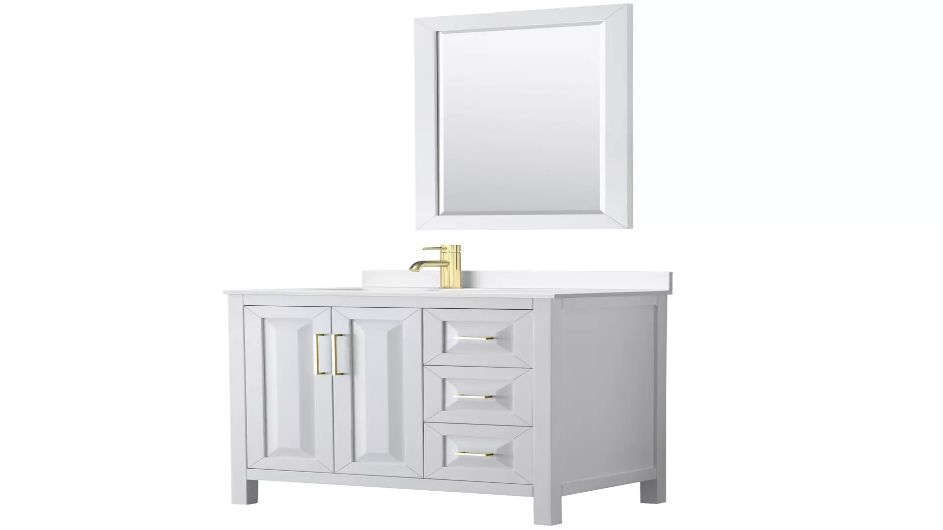 Daria 36 Inch Single Bathroom Vanity in White, White Quartz Countertop, Undermount Square Sink (1-Hole), Brushed Gold Trim, 24 Inch Mirror material
