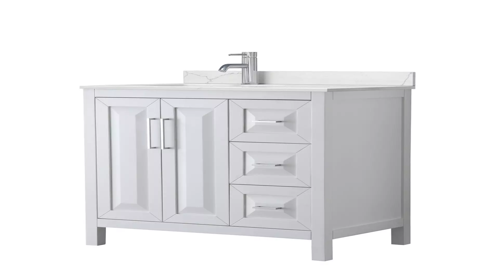 Daria 36 Inch Single Bathroom Vanity in White, Giotto Quartz Countertop, Undermount Square Sink (1-Hole), Polished Chrome Trim material