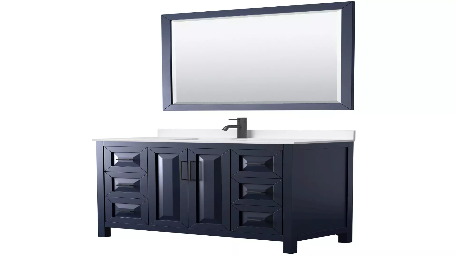 Daria 48 Inch Single Bathroom Vanity in Dark Blue, White Quartz Countertop, Undermount Square Sink (1-Hole), Matte Black Trim, 46 Inch Mirror material