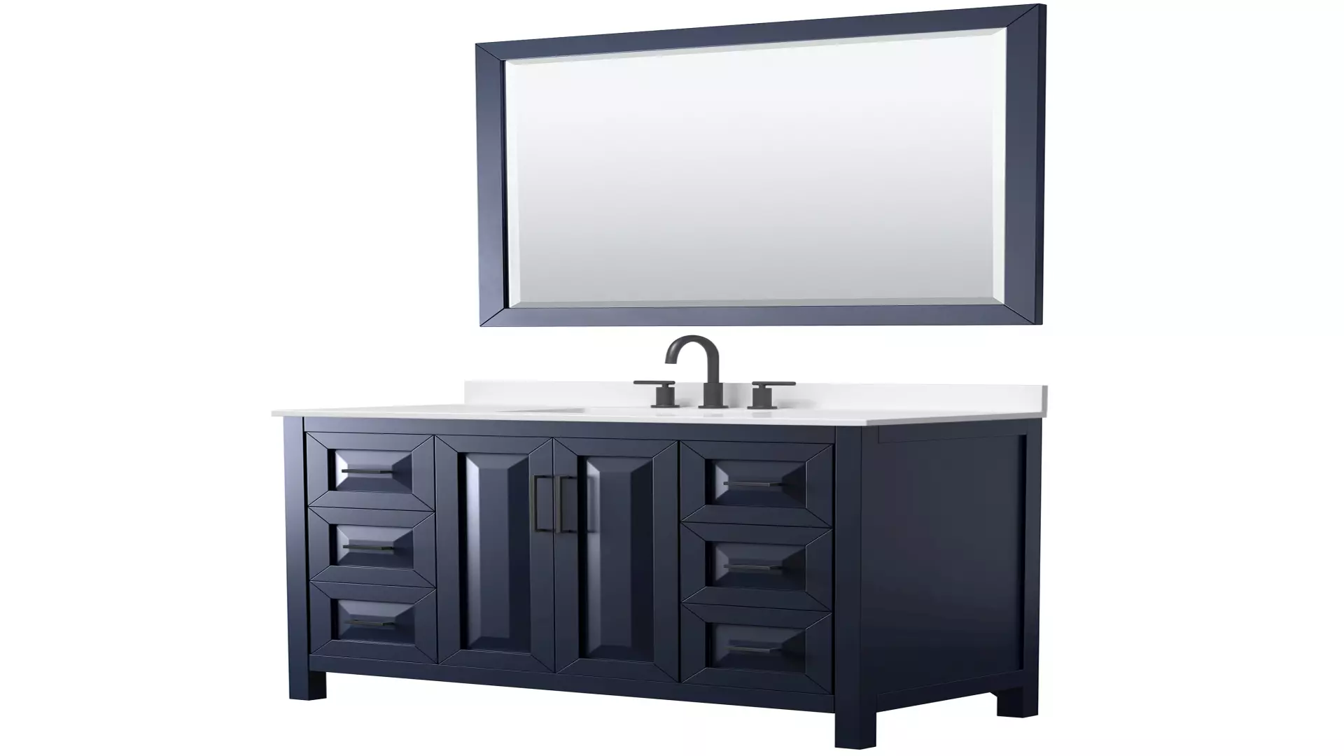 Daria 48 Inch Single Bathroom Vanity in Dark Blue, White Quartz Countertop, Undermount Square Sink (3-Hole), Matte Black Trim, 46 Inch Mirror material