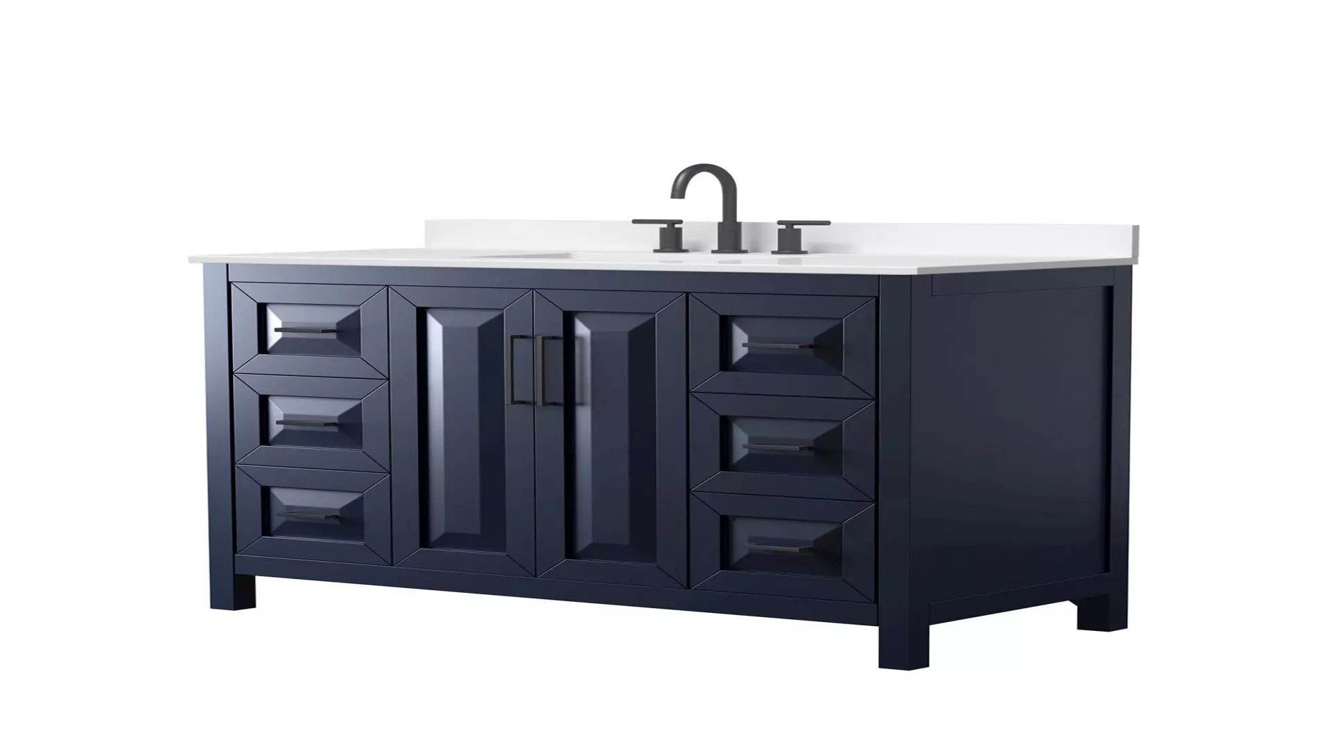 Daria 48 Inch Single Bathroom Vanity in Dark Blue, White Quartz Countertop, Undermount Square Sink (3-Hole), Matte Black Trim material