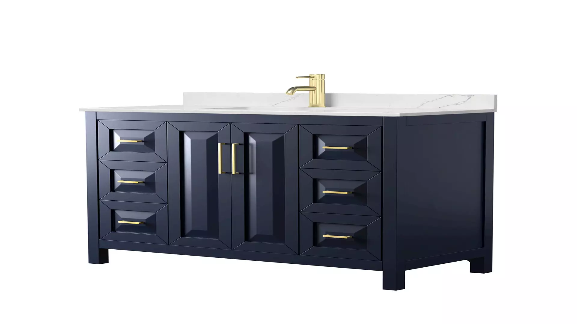 Daria 48 Inch Single Bathroom Vanity in Dark Blue, Giotto Quartz Countertop, Undermount Square Sink (1-Hole), Brushed Gold Trim material