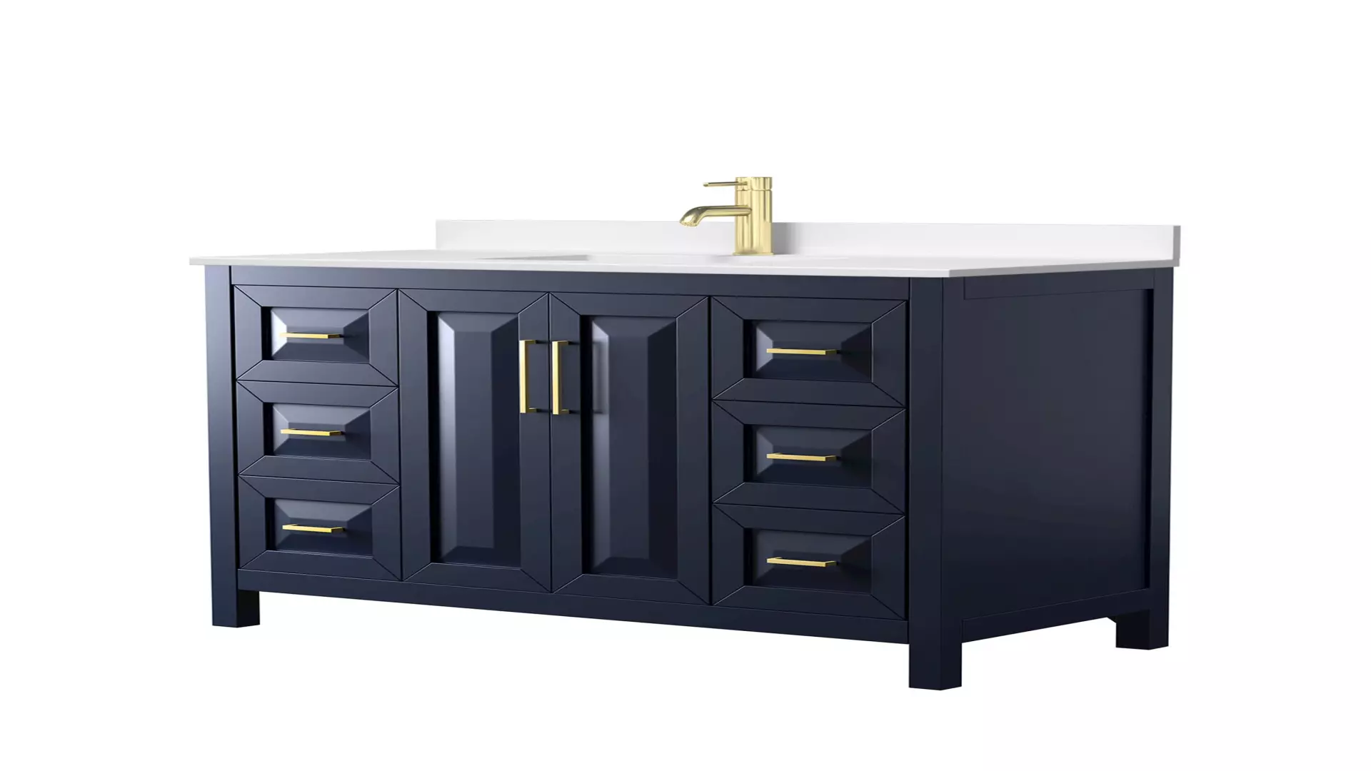 Daria 48 Inch Single Bathroom Vanity in Dark Blue, White Quartz Countertop, Undermount Square Sink (1-Hole), Brushed Gold Trim material