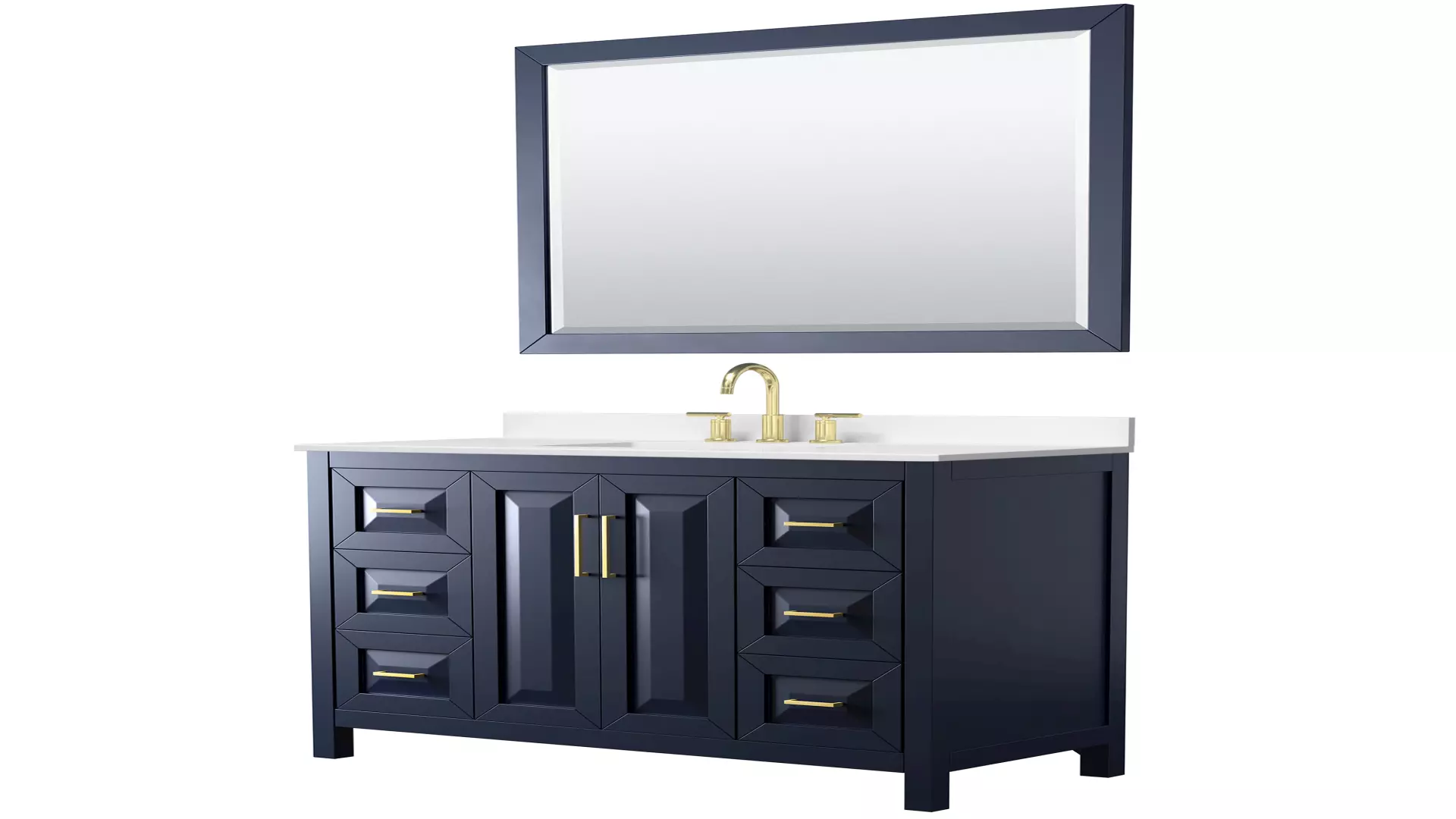 Daria 48 Inch Single Bathroom Vanity in Dark Blue, White Quartz Countertop, Undermount Square Sink (3-Hole), Brushed Gold Trim, 46 Inch Mirror material