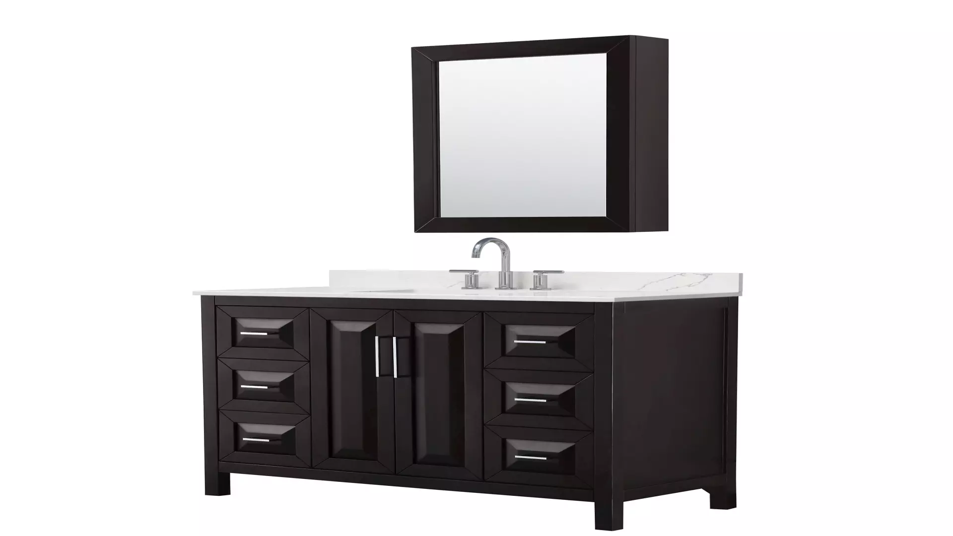 Daria 48 Inch Single Bathroom Vanity in Dark Espresso, Giotto Quartz Countertop, Undermount Square Sink (3-Hole), Polished Chrome Trim, Medicine Cabinet material
