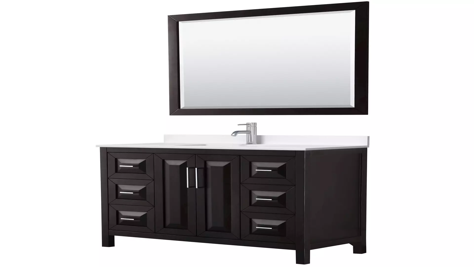 Daria 48 Inch Single Bathroom Vanity in Dark Espresso, White Quartz Countertop, Undermount Square Sink (1-Hole), Polished Chrome Trim, 46 Inch Mirror material