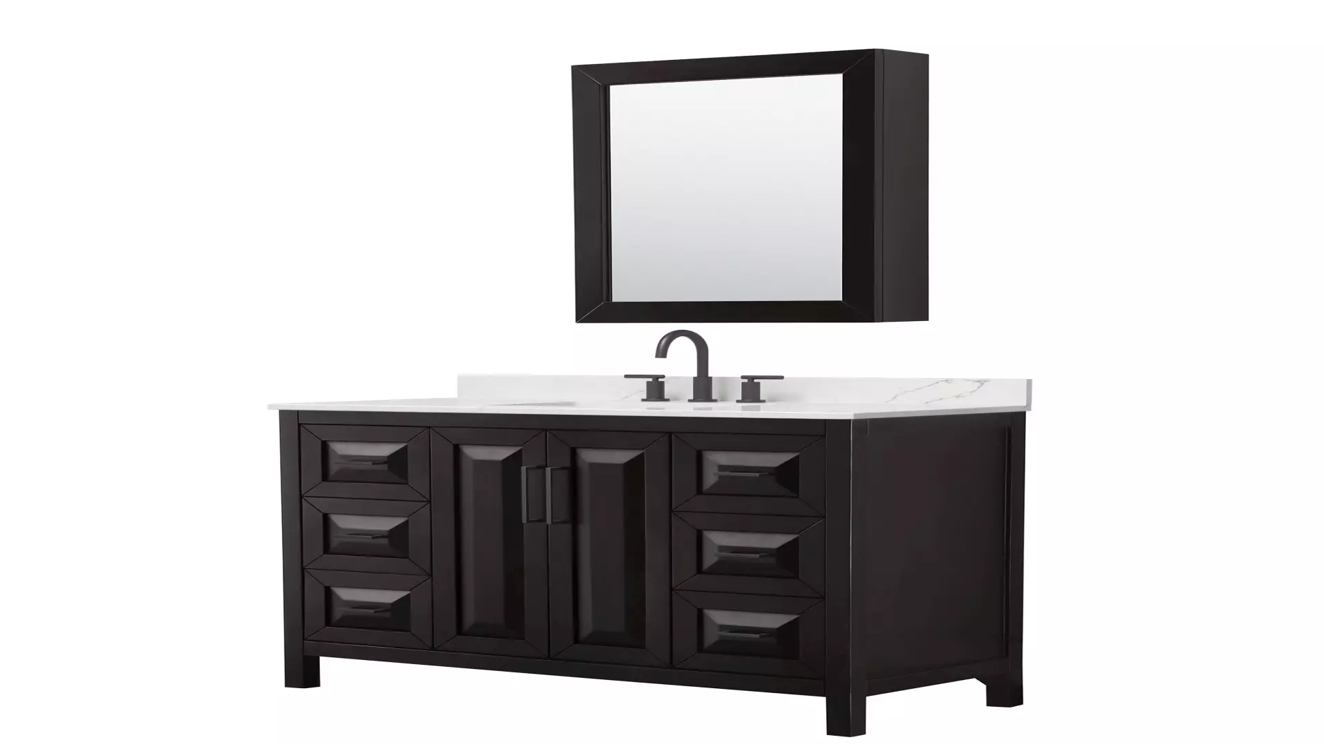 Daria 48 Inch Single Bathroom Vanity in Dark Espresso, Giotto Quartz Countertop, Undermount Square Sink (3-Hole), Matte Black Trim, Medicine Cabinet material