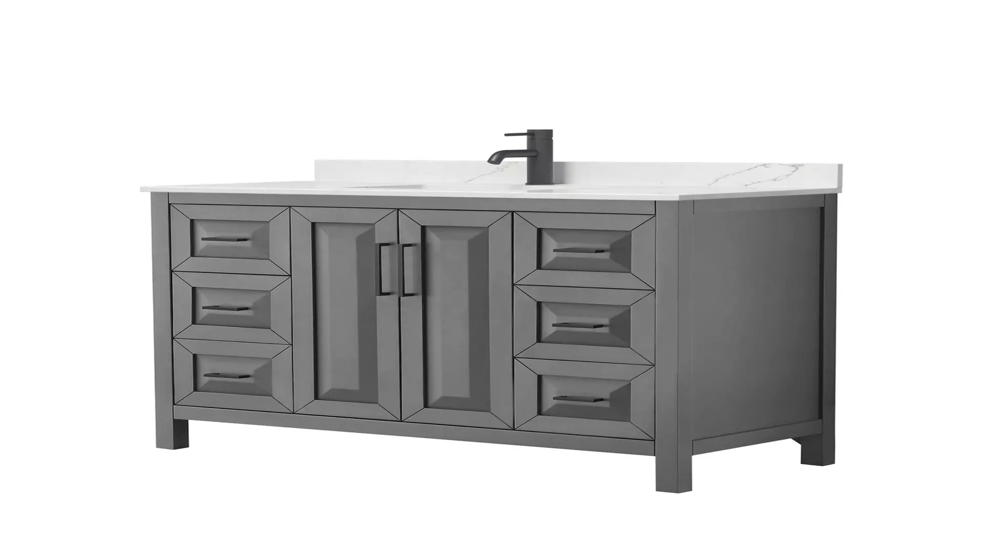 Daria 48 Inch Single Bathroom Vanity in Dark Gray, Giotto Quartz Countertop, Undermount Square Sink (1-Hole), Matte Black Trim material