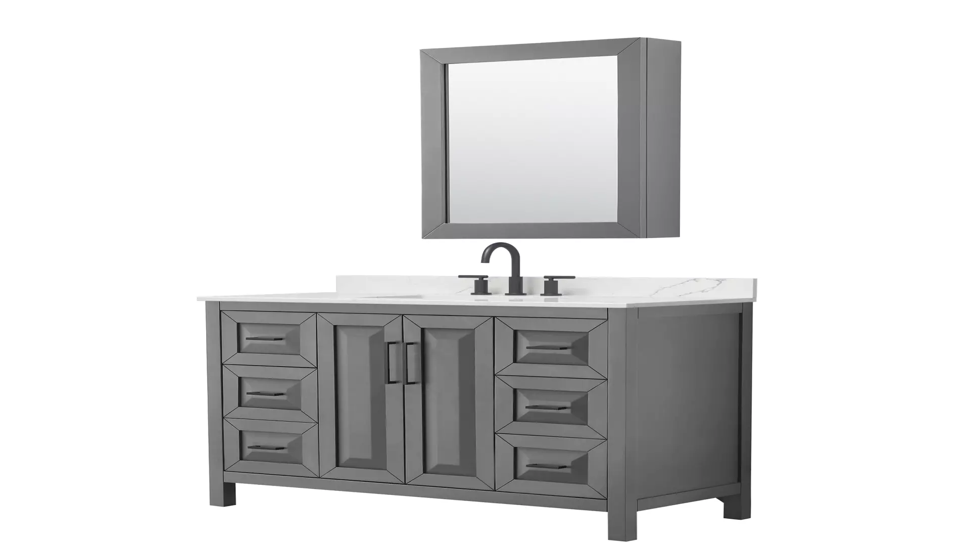 Daria 48 Inch Single Bathroom Vanity in Dark Gray, Giotto Quartz Countertop, Undermount Square Sink (3-Hole), Matte Black Trim, Medicine Cabinet material