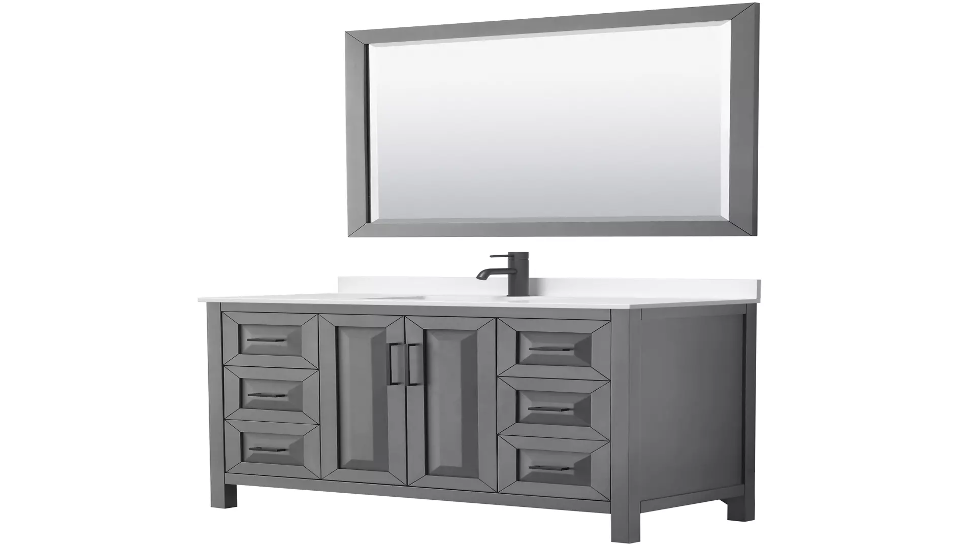 Daria 48 Inch Single Bathroom Vanity in Dark Gray, White Quartz Countertop, Undermount Square Sink (1-Hole), Matte Black Trim, 46 Inch Mirror material
