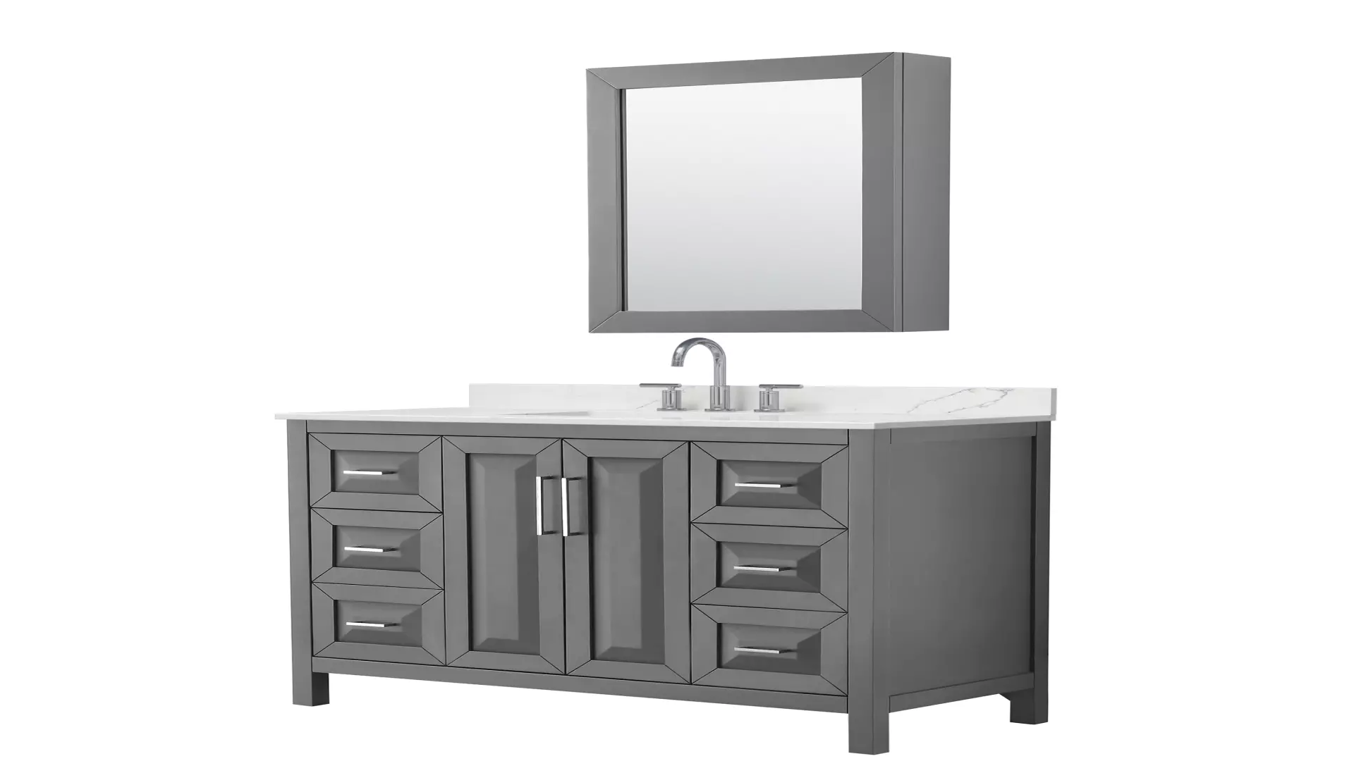 Daria 48 Inch Single Bathroom Vanity in Dark Gray, Giotto Quartz Countertop, Undermount Square Sink (3-Hole), Polished Chrome Trim, Medicine Cabinet material