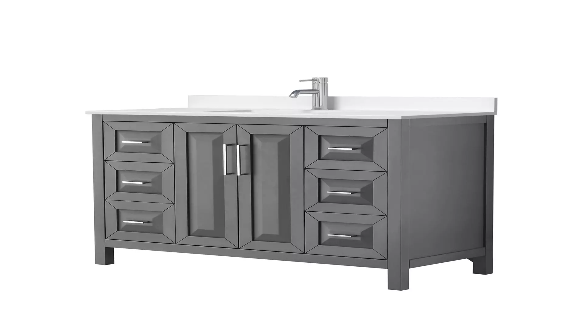 Daria 48 Inch Single Bathroom Vanity in Dark Gray, White Quartz Countertop, Undermount Square Sink (1-Hole), Polished Chrome Trim material